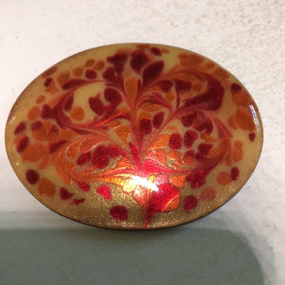 Vintage signed Inga enamel on brass pin brooch - Picture 5 of 5